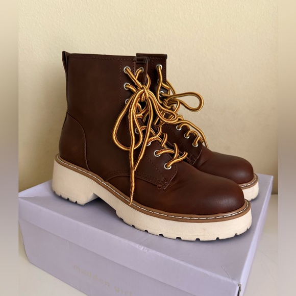 Madden Girl Brown Platform Combat Boots with Tan Laces - Picture 5 of 5